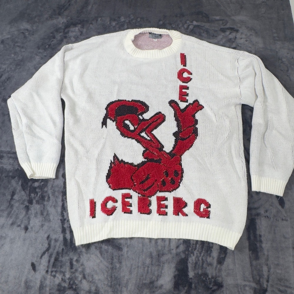 Vintage Iceberg History Sweater Mens XXL White Daffy Duck Looney Tunes  Knit